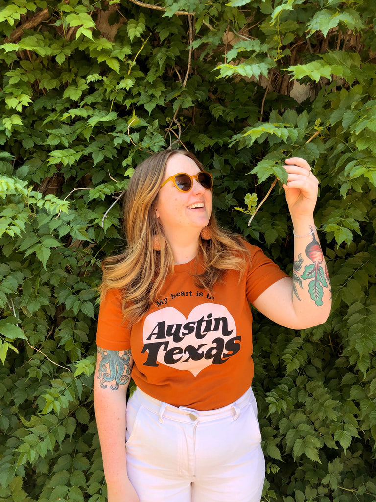 My Heart is in Austin Orange Tee